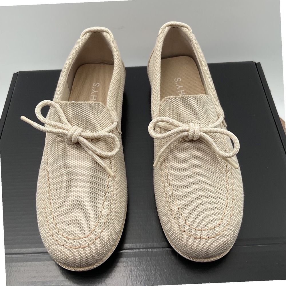 Rothy's The Driver Sesame Beige Knit Bow Loafers Womens Size 5